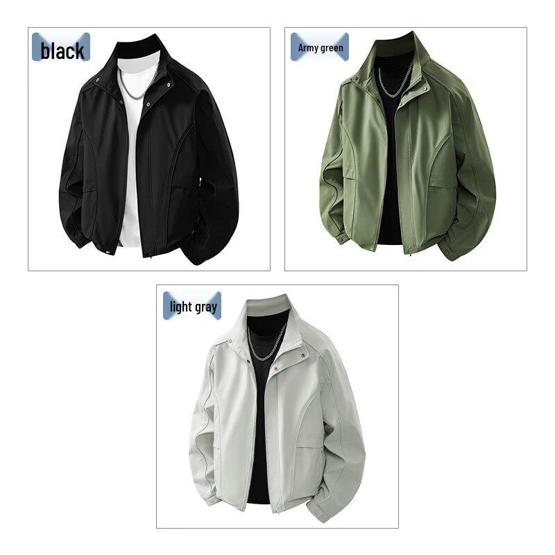 ROMON Men's Casual Stand-Collar Workwear Jacket