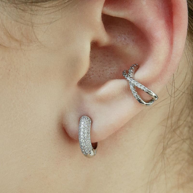 

Shertz Pave Cubic Bold One-Touch Ring Earrings (14k) rose gold