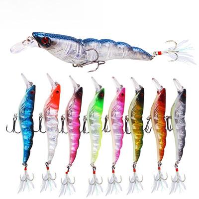Set of 20 Full Attack Sinking Shrimp Lures, 13.6g/9.5cm, with Blood Groove and Feather Hook.