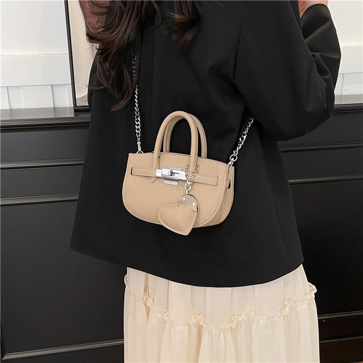 New High-end Lychee Pattern Love Contrasting Platinum Bag Portable Shoulder Crossbody Women's Bag