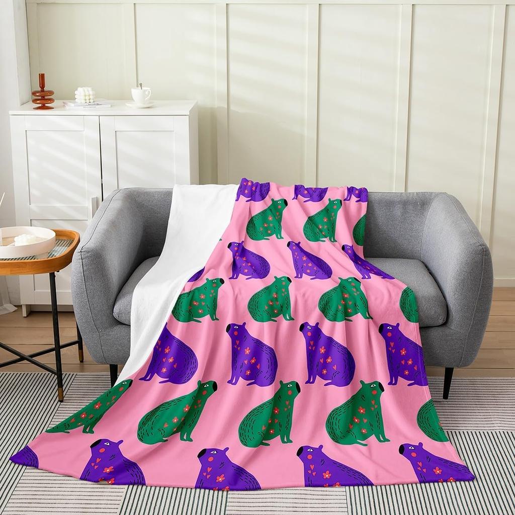 Capybaras Throw Blanket Twin SizeFunny Rainbow Capybara Bed Blanket for Home Bed Sofa CribWoodland Hunting Theme Fleece