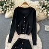 Autumn Winter Women Knitted Sweater Two Piece Set Full Sleeve V-neck Cardigans Coat and Long Midi A-line Skirt Outfits