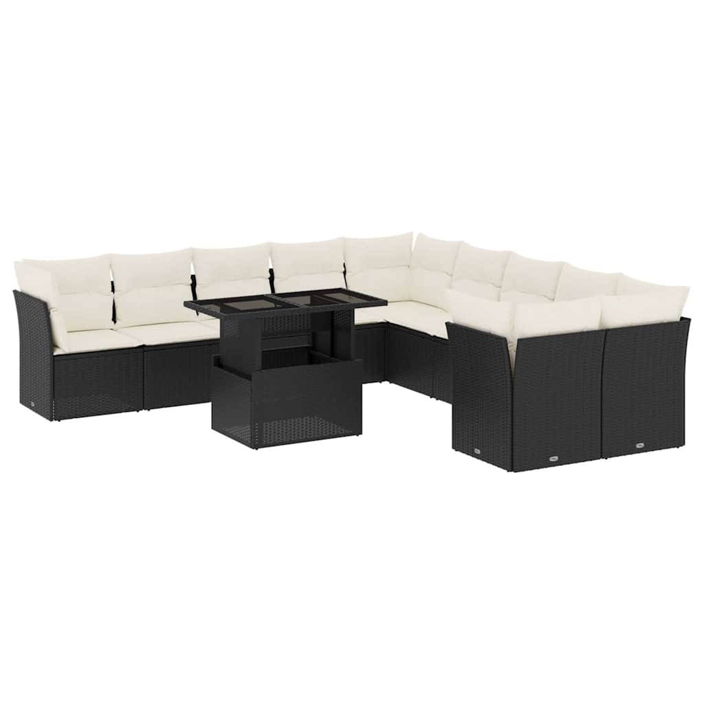 Vidaxl 11-Cz. Garden Lounge Set, Cushions Black Rattan Pe