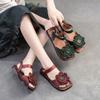 Fashion GKTINOO 2025 New Fashion Round Toe Hollow Genuine Leather Sandals Roman Shoes Breathable Sandals Flat Flower Women Sandals