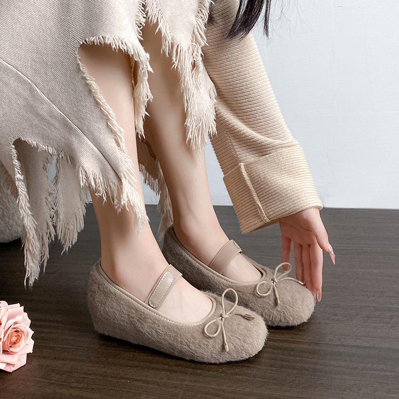 

Туфли на скрытой платформе для женщин маленького размера 313233, одинарные туфли, теплые пушистые туфли, женские 2025 новые осенне-зимние бархатные хлопковые туфли 31 серый