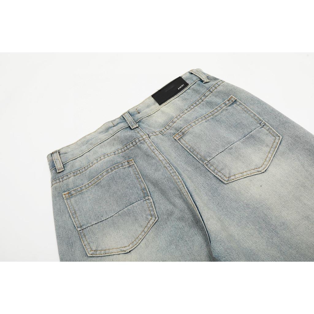 M33 Amiri Trendy Jeans im amerikanischen Stil für Herren und Damen mit Stoffpatches, Löchern, Stickereien, lässige und modische High Street-Hosen