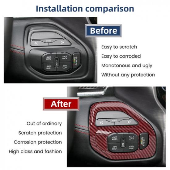 For Dodge Ram 1500 -2026 Red Carbon Fiber 4WD Switch Adjust Panel Cover Trim