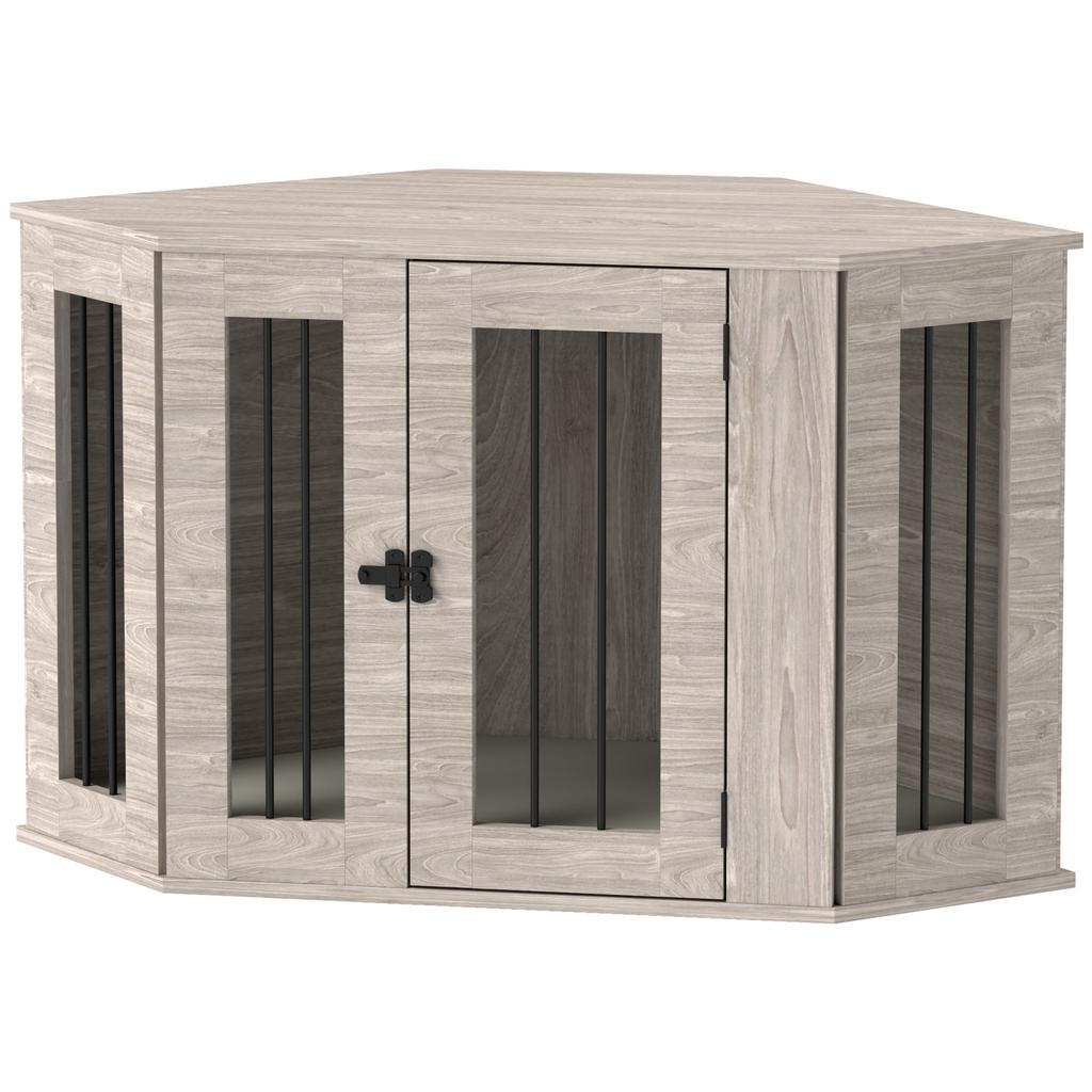 Dog Crate Furniture Side Table, with Cushion, 104 x 55 x 63cm - Walnut Brown