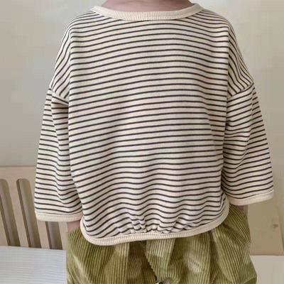 HoneyCherry Frühling Neue Dünne Lose sitzende Pullover kinder Baumwolle Mode Gestreiften T-shirt Kinder Kleidung