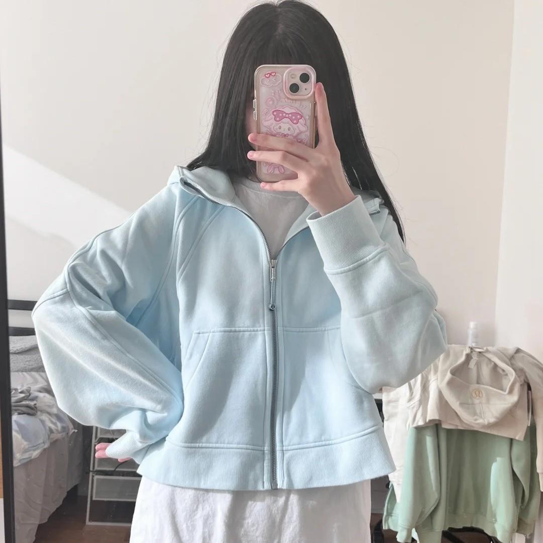 

Женская куртка-свитер на молнии с капюшоном из нового бархата, свободного кроя, в спортивном стиле, для осени и зимы L порошок синий