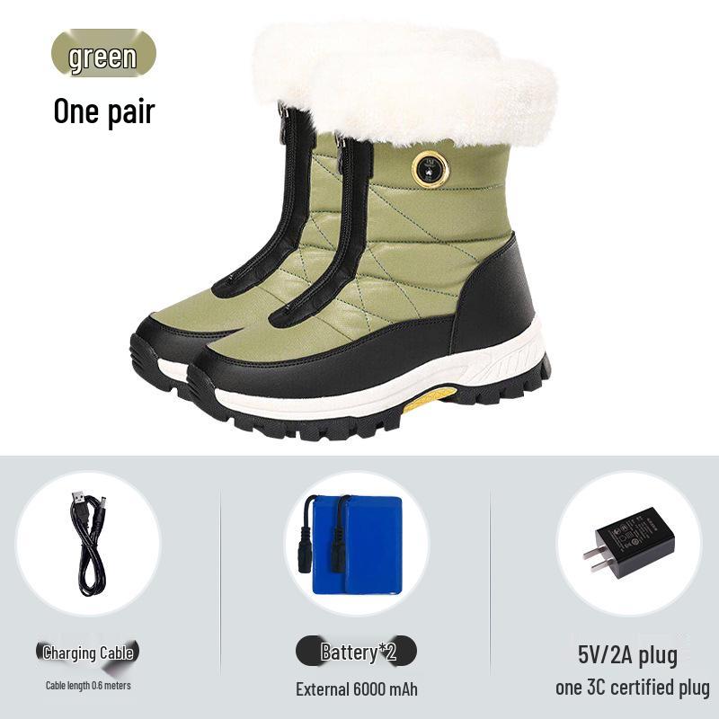 Rechargeable Electric Heated Wool Snow Boots for Women - Warm Cotton Shoes with Heating Insoles.