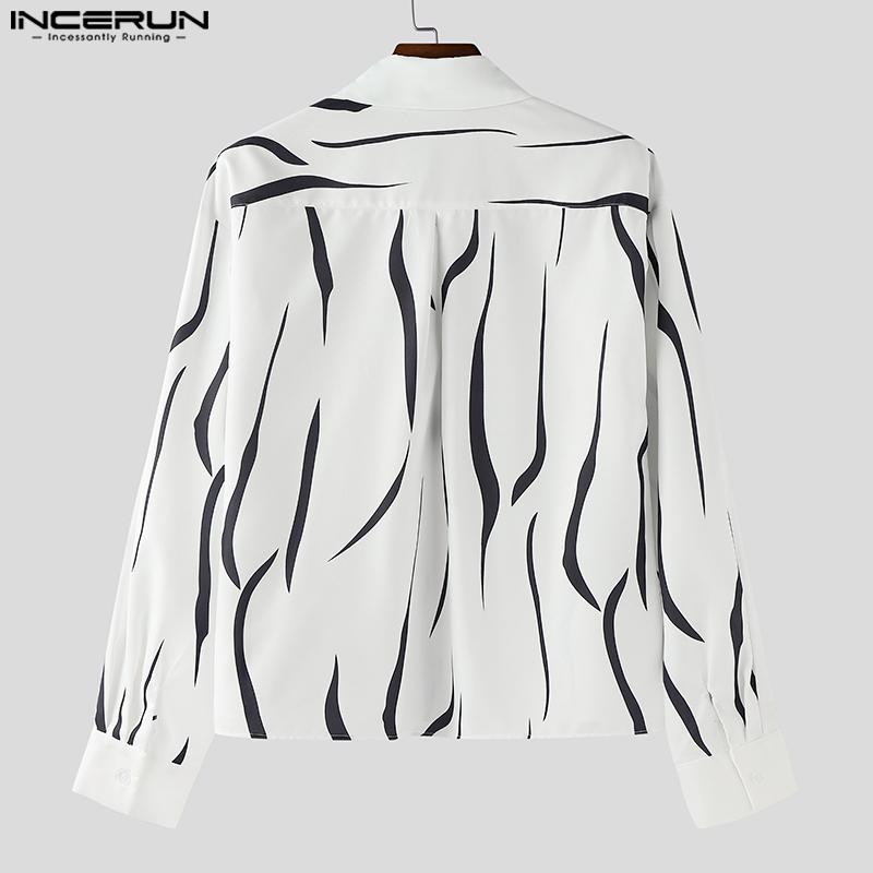 INCERUN Oversized Men Lapel Neck Long Sleeve Striped Casual Loose Shirts