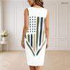 Women Plus Size V Neck Sleeveless American Flag Printed Bodycon Midi Dress