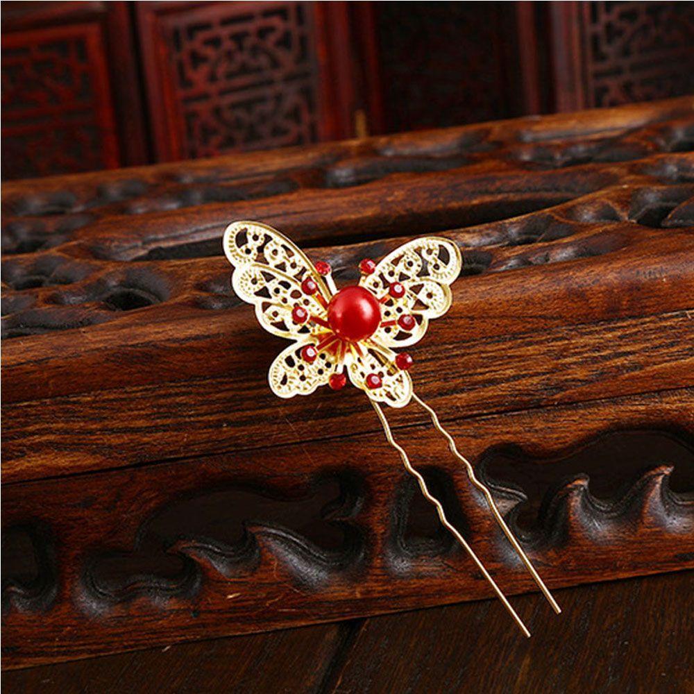 

Gold Silver Bead Pearl Bridal Butterfly Hairpin Clip U-shaped Wedding Headdress золотой