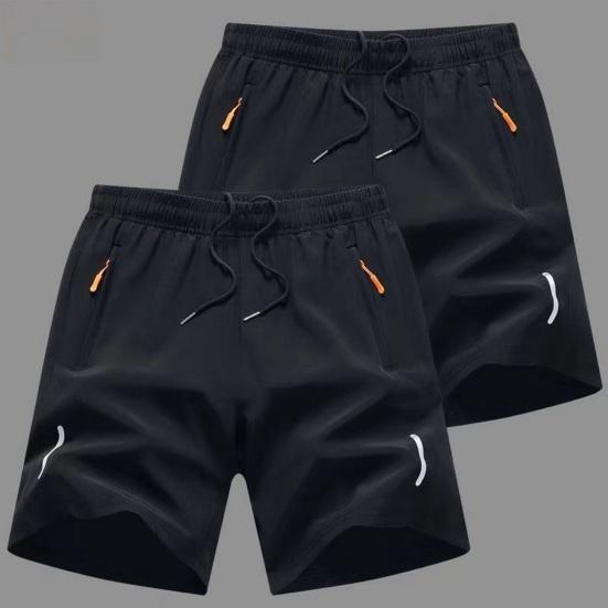 Men Sport Shorts Solid Color Straight Elastic Waist Casual Daily Wear Plus Size Zipper Pockets Retro Thin Knee Length Summer Shorts Men Clothes