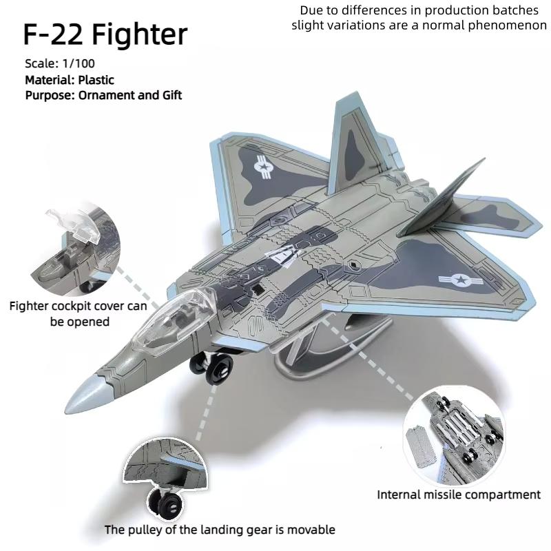 

F-22 Toy Fighter 1:100 Scale Assembled Abs Plastic Airplane Model With Stand Home Display Collection Creative Gifts Toy