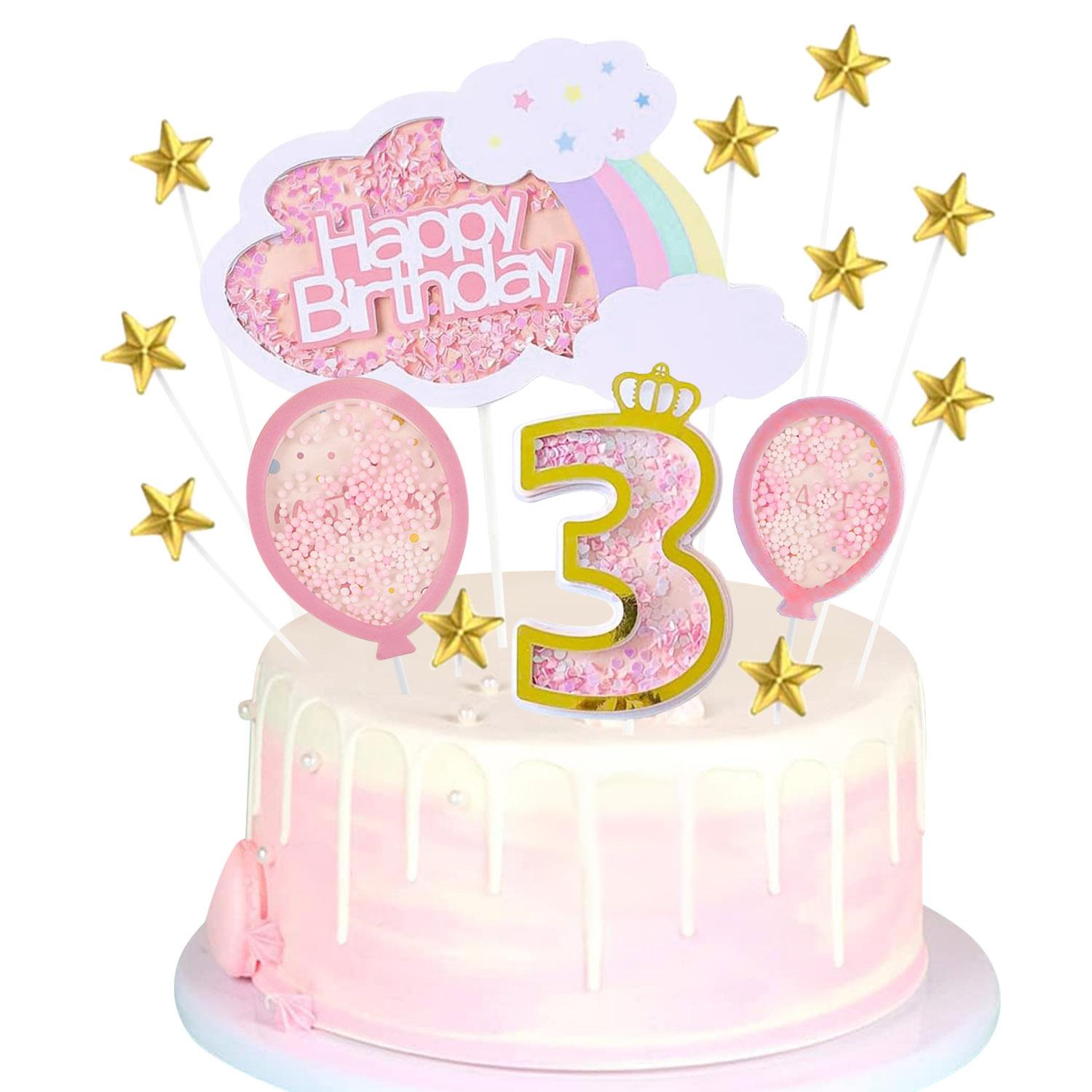 

Hot Air Balloon 3st Birthday Cake Decoration Set Third Birthday Cake Topper with Rainbow Stars Three Year Old Cake Topper
