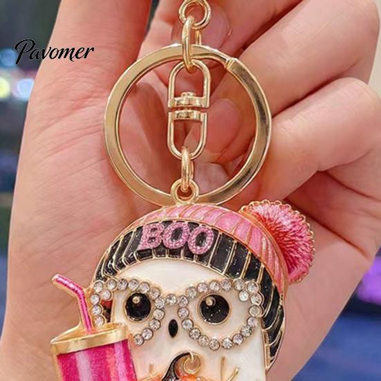 Halloween Bag Charm Cartoon Ghost Keychain for Backpack, Holding Milk Festive Party Favor Tea Pumpkin Keyring, Handbags Backpack Accessories