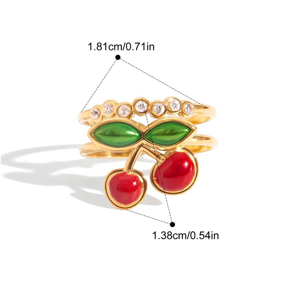 Yori Arrivals Oil Dripping Cherry Adjustable Open Ring 18K Golden PVD Plated Stainless Steel Summer Popular Charm Jewelry Gift