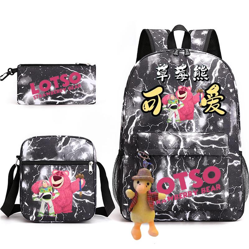 3 Piece School Backpack Set for Students Large Capacity Oxford Cloth Schoolbag with Shoulder Strap and Pencil Case