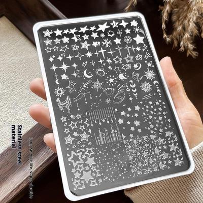 1 Stück Cartoon Mond Sterne Nagel Stamping Platten Rechteck Vorlage Schablonen Nail Art Stempel Bildplatte Maniküre Nagel Druck Werkzeuge
