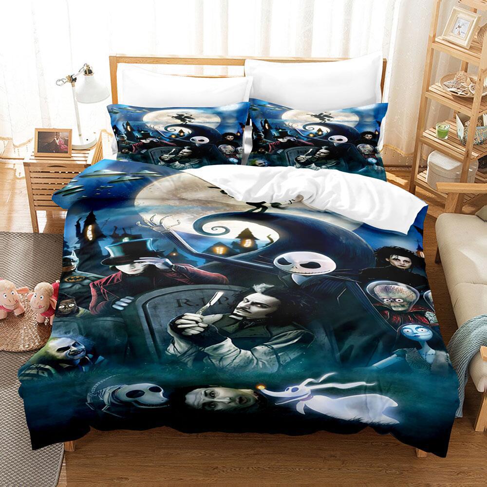 Animation Cartoon Digital Printing Bedding Christmas Eve Fright Polyester Cotton Microfiber Duvet Set Three-Piece Set