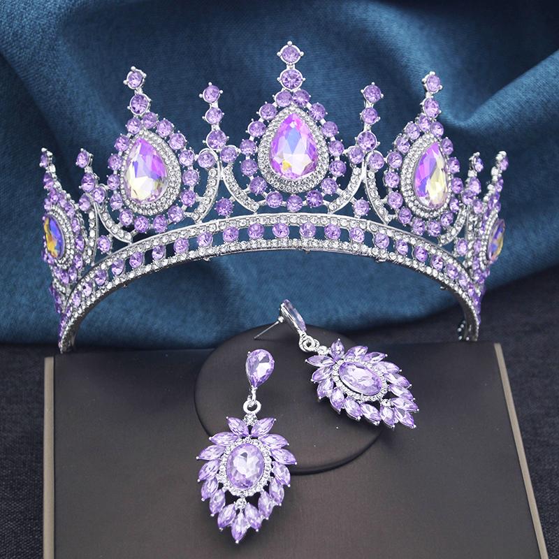 Vintage Baroque Princess Crown and Earrings Set for Women Prom Bridal Wedding Tiara Jewelry Headwear Bride