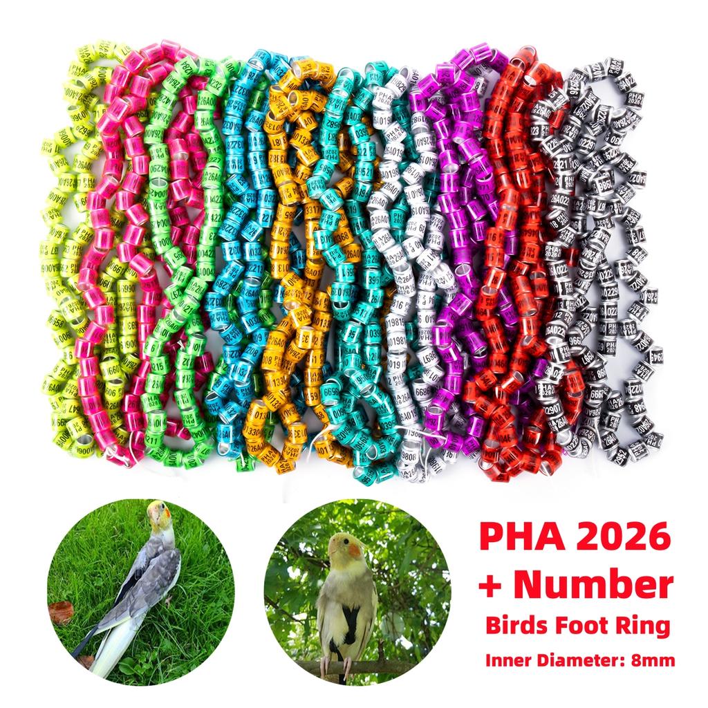 PHA 2026 Pigeon Foot Rings Inner Diameter 8mm Aluminum Plastic Bird Parrot Quail Leg Rings with Number Multi-colors 1 Pack/50Pcs