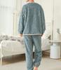 DAYCLOSET Long Sleeve Fluffy Boa Top and Bottom Cable Winter Wear Dusty Women's Loungewear, Set, Knit, (Size M, Blue)
