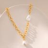 Women French Elegant Irregular Pearl 18k Gold Plated Brass O Chain Clavicle Necklace