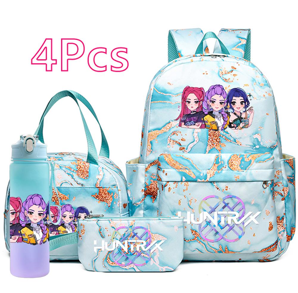 4 ks/sada Nový kreslený K-Pop potisk Velkokapacitní batoh Kabelka Pouzdro na tužky s lahví na vodu 750 ml pro dospívajícího chlapce dívku Školní taška