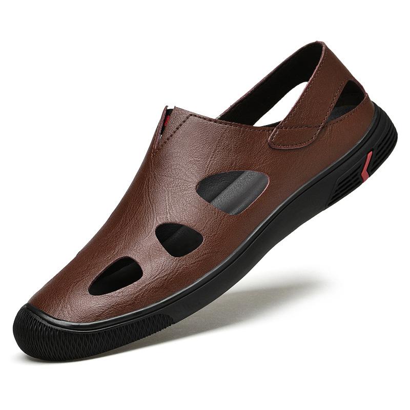 Summer Hollowed-out Breathable Sandals Men's Casual Loafers Over Feet Casual Beach Leather Shoes One Pedal Doudou Shoes Foreign Trade