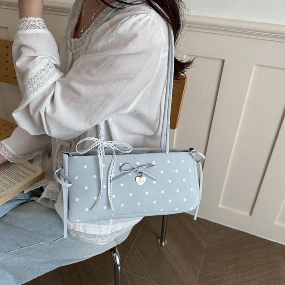 Casual Y2k Pillow Bag Polka Dot With Charm Shoulder Bag Large Capacity Long Shoulder Strap Underarm Bag Women