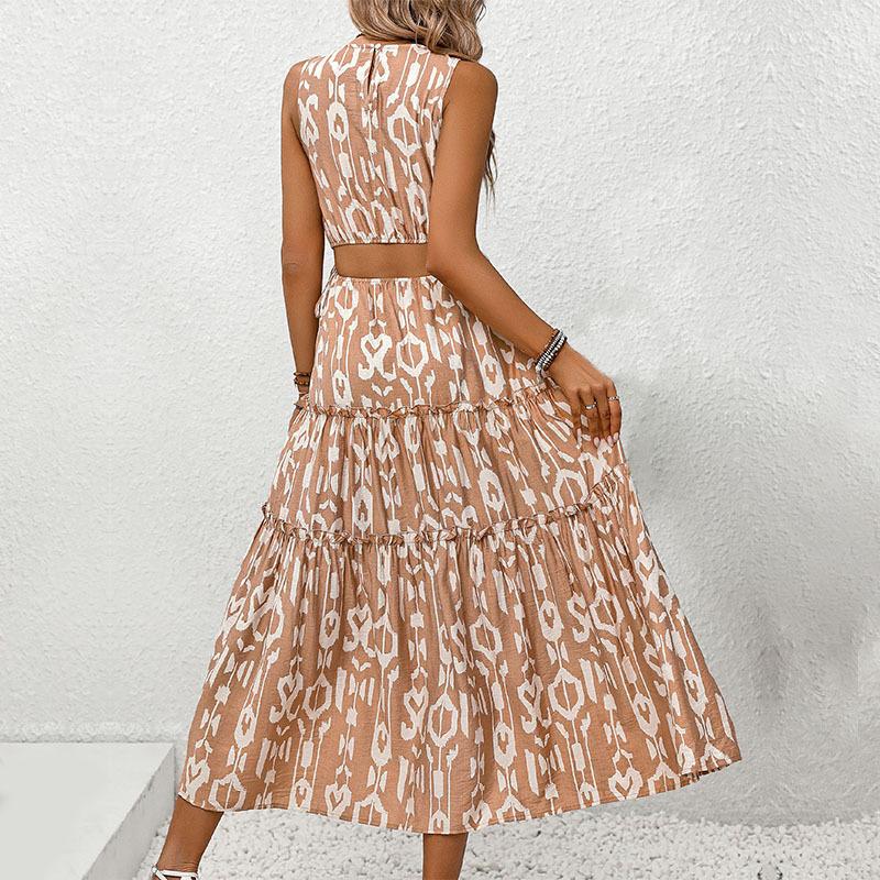 Women's Fashion Summer Spring Sleeveless O-Neck A-line High Waist Casual Dresses