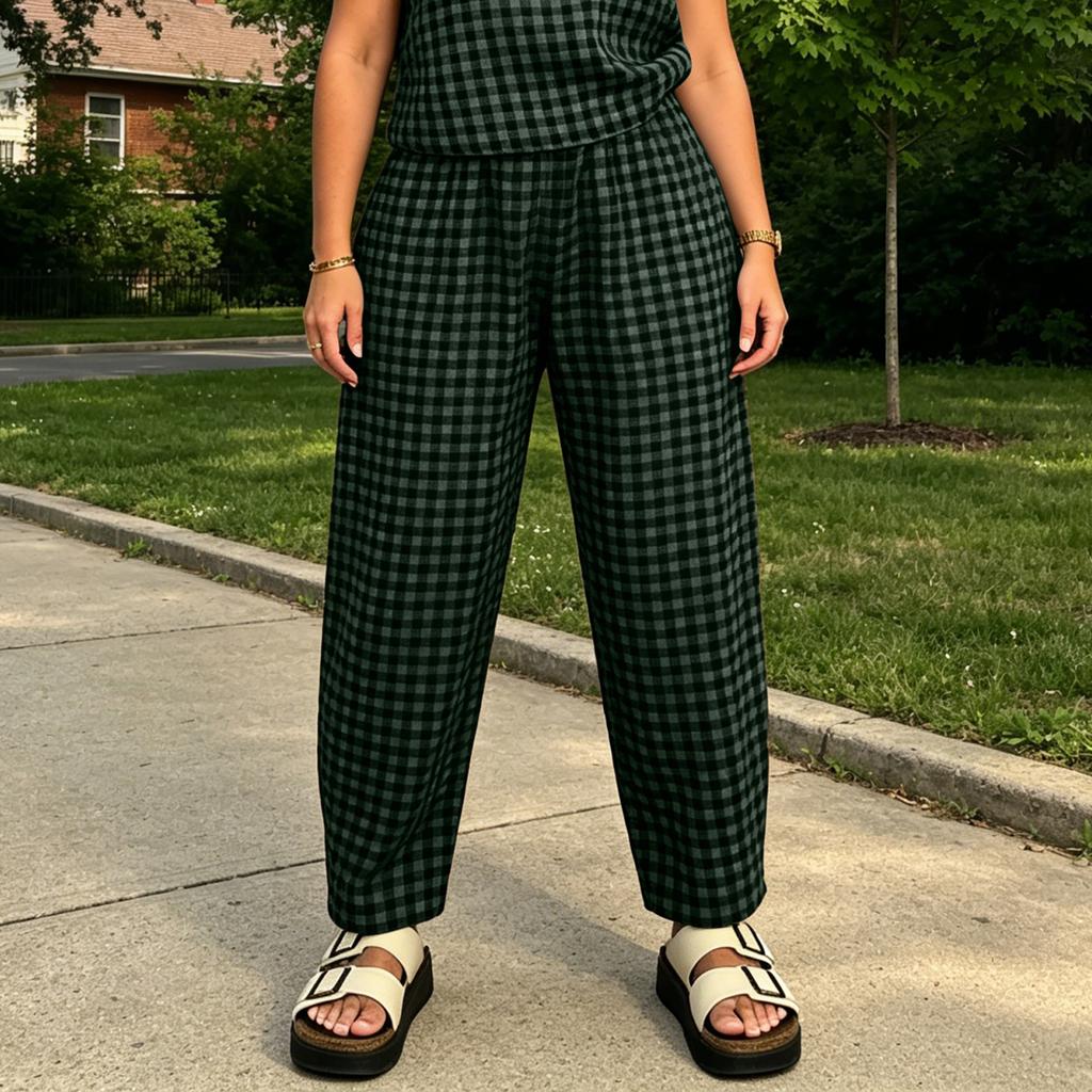 Loose Fit Sleeveless Top and Wide Leg Pants Set Plaid Pattern Casual Two Piece Outfit for Women Comfortable Daily Wear
