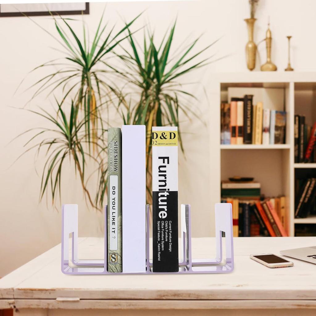 4-Pack Four-Section Bookends, Desktop Book Organizer with Dividers, Desk Shelf, Book Stand, Bookshelf