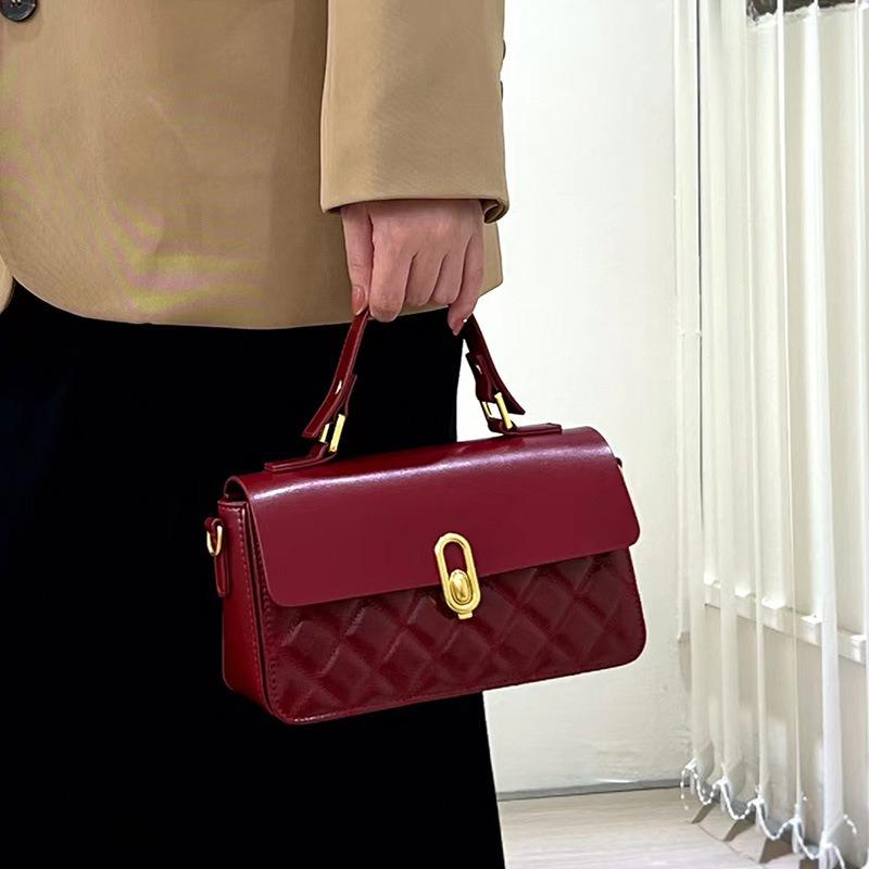 Leather Light Luxury Small Bag Summer New Daily Commute Casual Versatile Fashion Diamond Square Bag