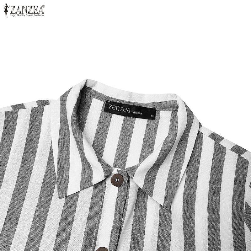 ZANZEA Lässiges Kleid mit Umlegekragen und kurzen Ärmeln und Streifen für Damen