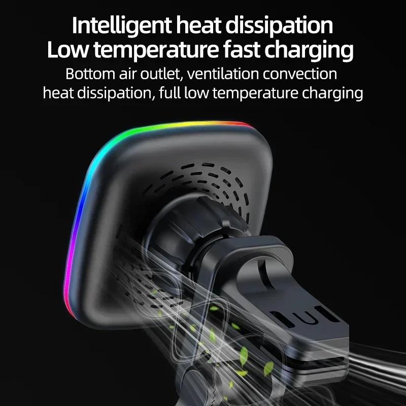 Air Vent Magnetic Phone Wireless Charger Holder Car 360° Rotation RGB/LED Stand For Magsafe iPhone 16 15 14 13 12 Fast Charging
