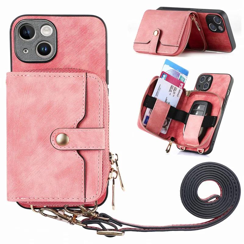 Lanyard Zipper Wallet Phone Case for Samsung Galaxy S25 Edge S24 S23 Ultra S22 S21 S20 FE S10 Plus Note 20 10 Leather Flip Cover