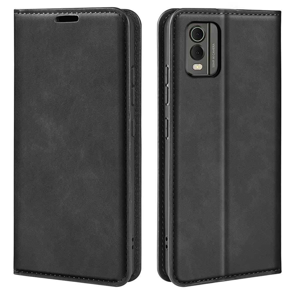 

Flip Case for Nokia C32 PU Leather Wallet Skin-touch Foldable Stand Cellphone Cover Black