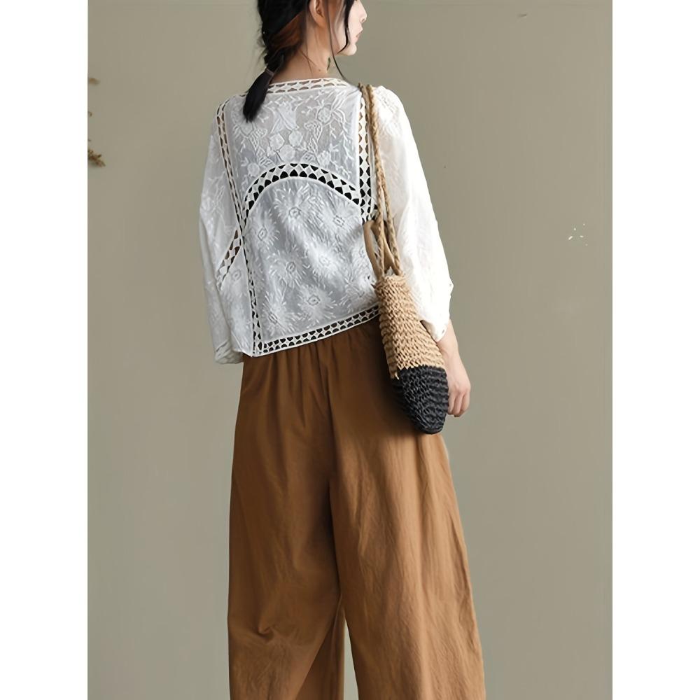 DX- MS64-Spring and Summer Cotton Embroidery Lace Cardigan Short Bat Sleeve Loose Shawl 7 Split Sleeve Air Conditioner Sunscreen Clothes Cover Female