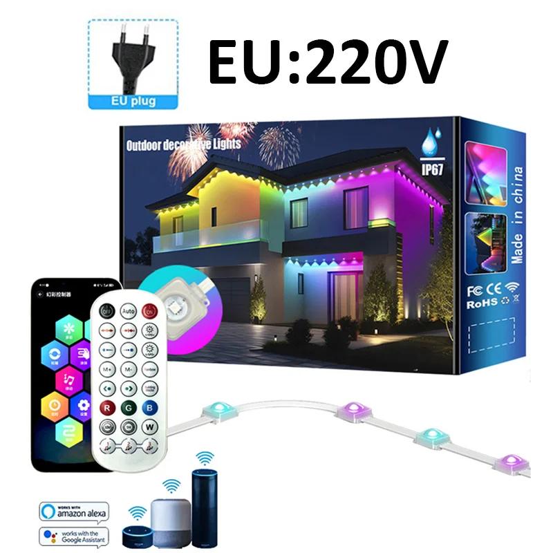 

WIFI Smart Eaves RGBIC String Lights Bluetooth Google Speaker Control Outdoor Eave Decor Light Waterproof Music Sync Holiday 5M-10LED