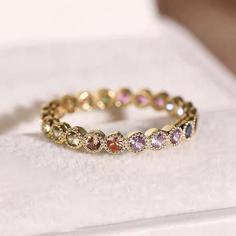 CopperColorful Rainbow Cubic Zircon Promise Rings for Women Gold Color Luxury Trendy Wedding Accessories
