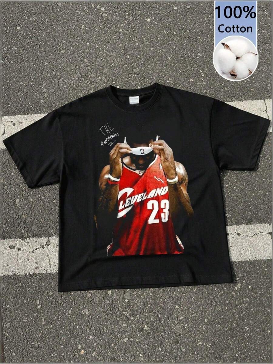 

Retro LeBronES JamEes Cleveland 23 Jersey Print Graphic TeeCasual PrintComfortable And Versatile S