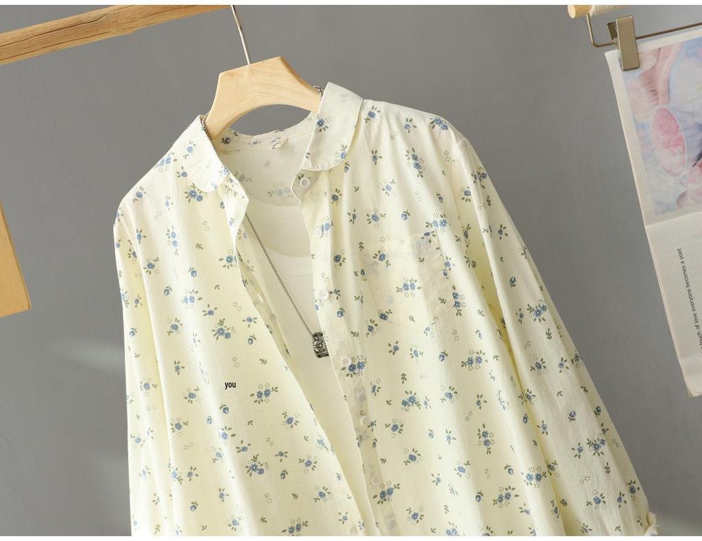 Women's Floral Print Cotton Long Sleeve Shirt - 2026 Spring Collection