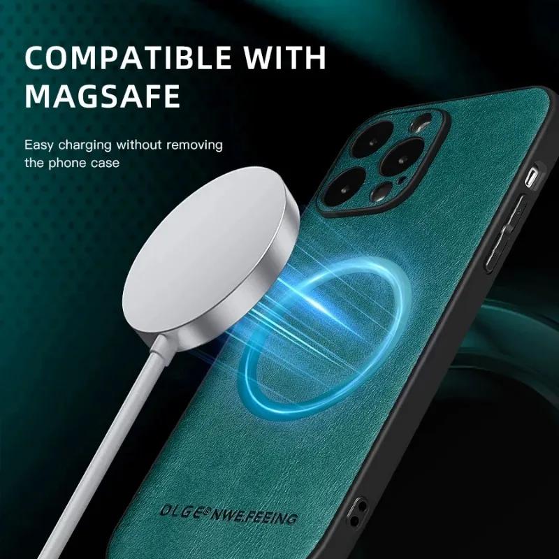 For Magsafe Wireless Charging Phone Case for IPhone 16 15 14 13 11 16 Pro Max XS XR 7 8 Plus Magnetic Leather Protective Cover