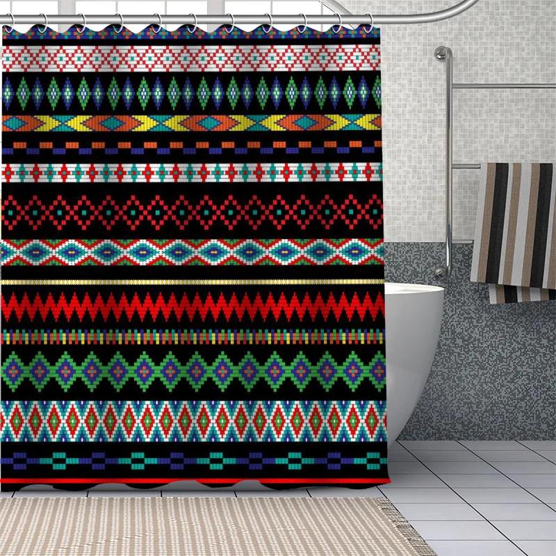 African Ethnic Flower Pattern Shower Curtains Geometry Bathroom Curtain Fabric Waterproof Polyester For Bathtub Decor With Hooks