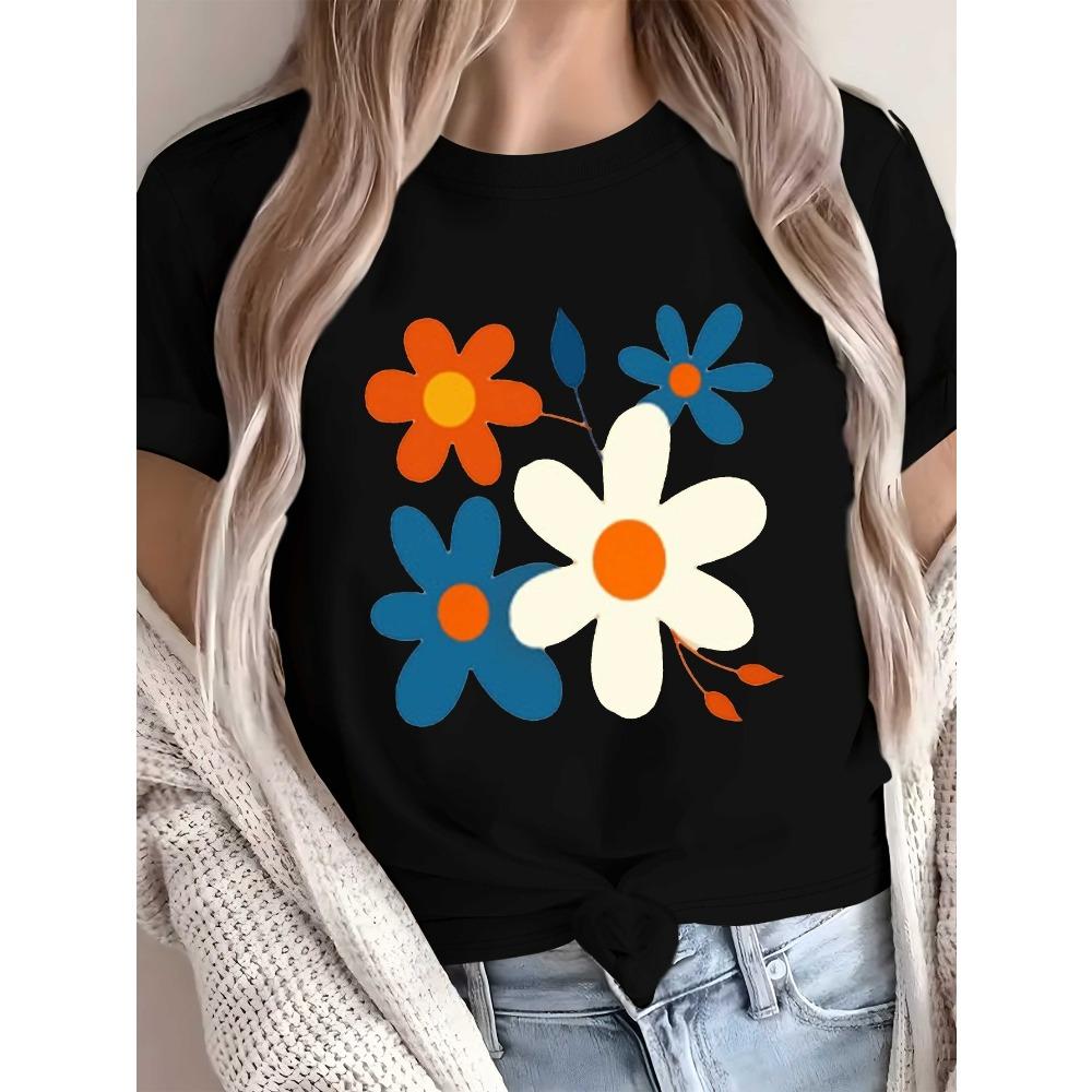 Featuring An Abstract Floral Overlapping Design Harajuku Short Sleeve Casual T-shirt Clothing Street Tops Clothes