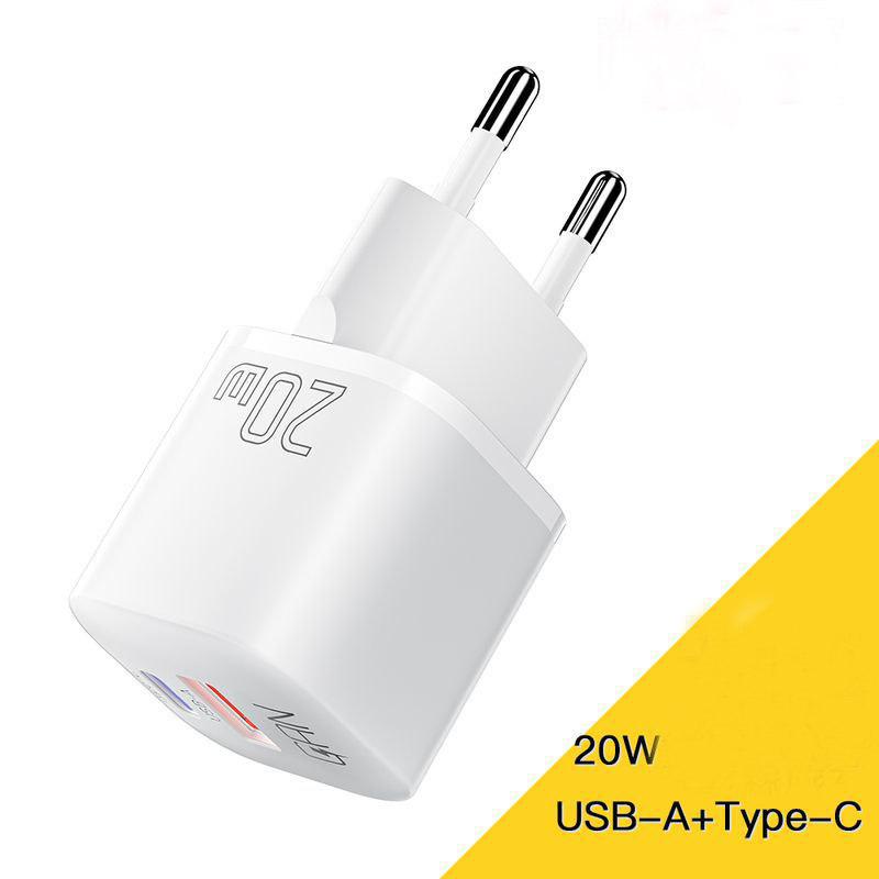 

20 Вт GaN USB Type C зарядное устройство PD быстрая зарядка телефона QC 3.0 быстрые зарядные устройства для iPhone 16 15 14 13 12 11 Pro Max Mini iPad зарядка EU Plug белый